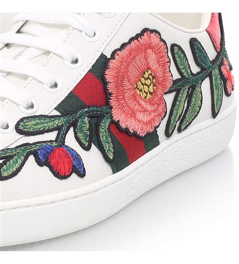 Gucci New Ace Floral Embroidered Leather Trainers Embroidered Leather