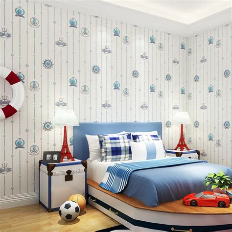 Kids Room Bedroom Wallpaper Boy Mediterranean Style Blue Vertical