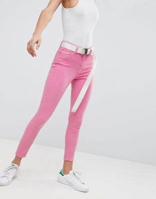 Asos Design Ridley High Waist Skinny Jeans In Neon Pink With Extra Long