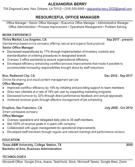 Office Manager Resume Example Leet Resumes