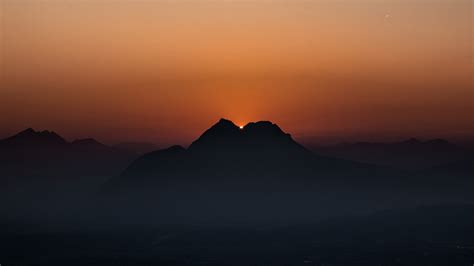 Wallpaper Id 10853 Mountains Sunset Fog Dusk Dark 4k Free Download