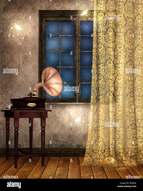 3d Illustration Graphic Background Of An Interior With A Gramophone