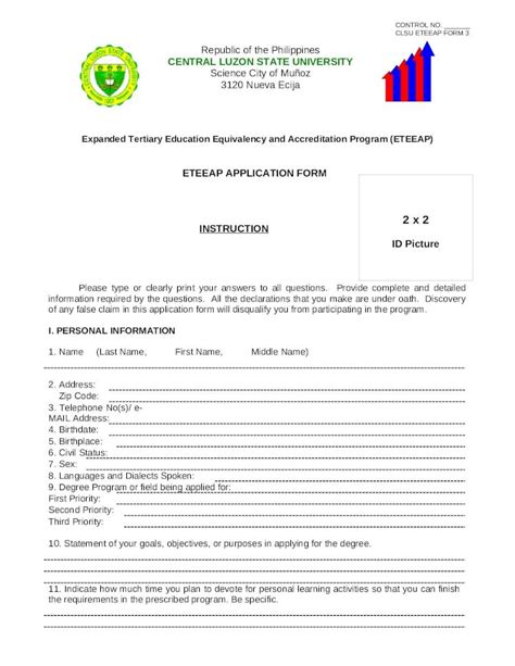 Docx Eteeap Application From Clsu Dokumentips