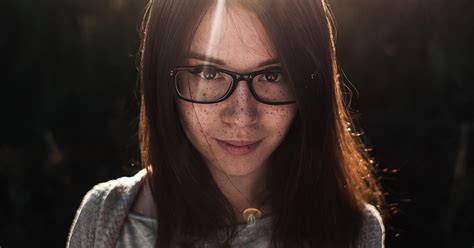 Women Freckles Face Portrait Women With Glasses Nerds Long Hair