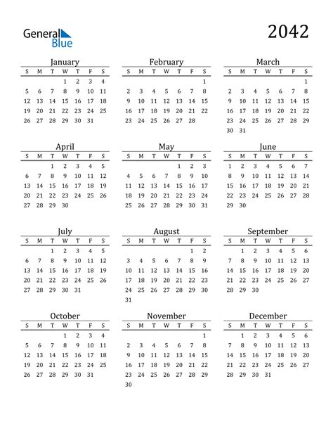 2042 Calendar Pdf Word Excel