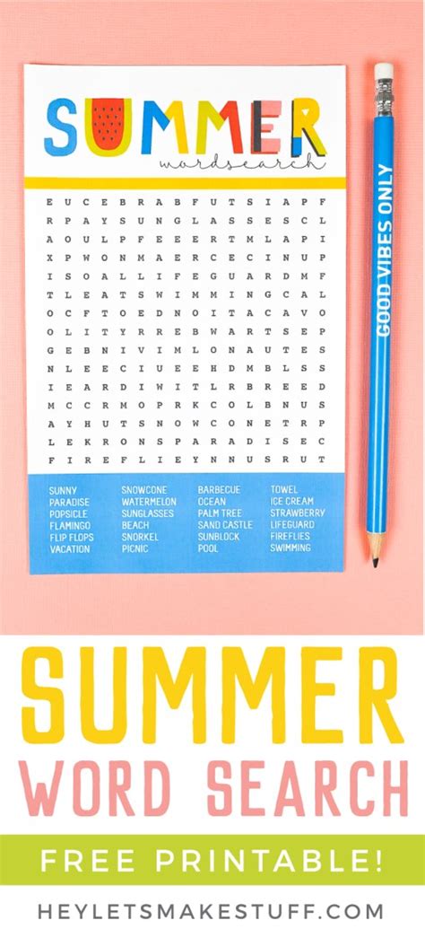 Free Printable Summer Word Search Hey Lets Make Stuff