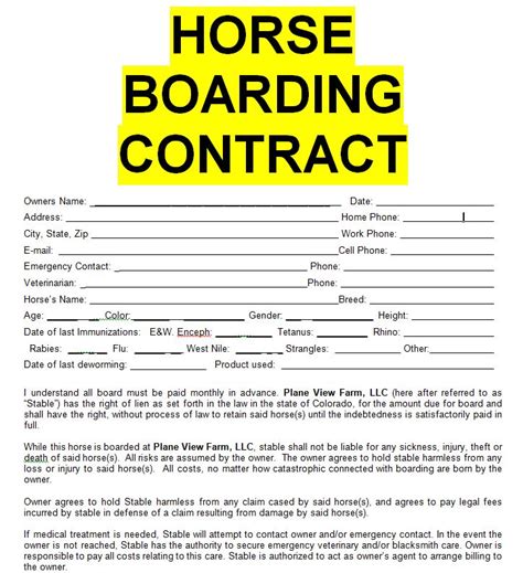 Horse Boarding Contract Sample Template Form In Doc Word Sample