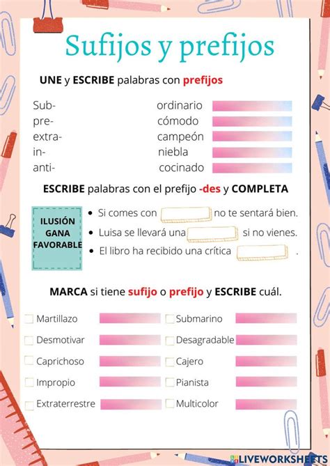 A Poster With The Words Suffios Y Prefiios In Spanish And English