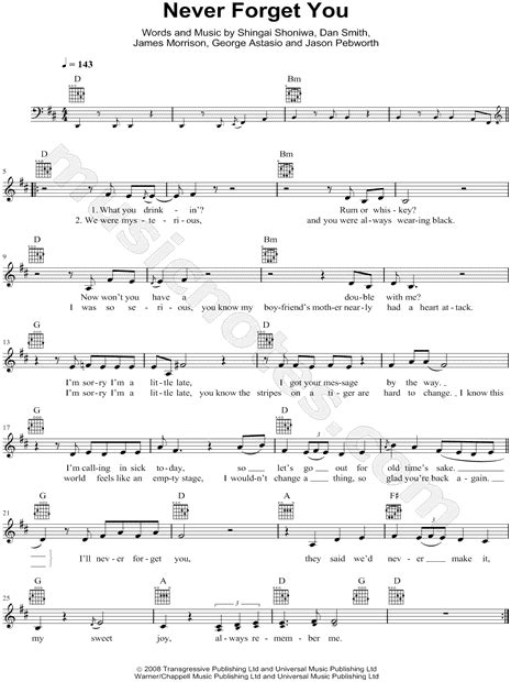 the noisettes never forget you sheet music in d major transposable download and print sku