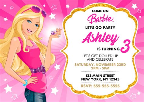 Barbie Birthday Invitation Barbie Birthday Invitation Etsy