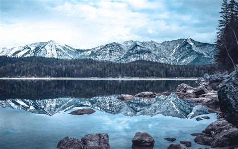 Download Wallpaper 3840x2400 Lake Mountains Winter Reflection 4k