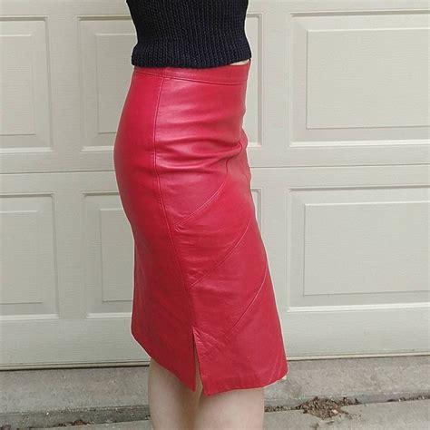 Red Leather Pencil Skirt 1980s 80s Mexico S F4 Etsy