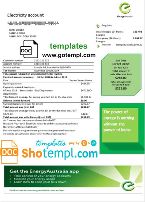 Australia Energy Proof Of Address Utility Bill Template In Word And Pdf