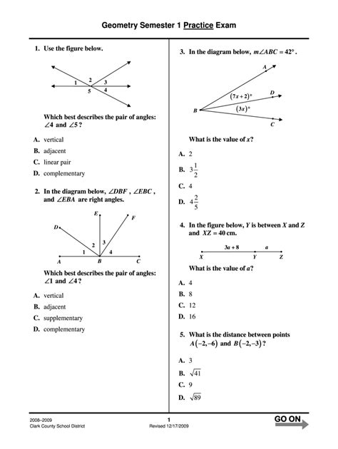 Geometry Semester 1 Final Exam Answer Key Pdf Fill Online Printable