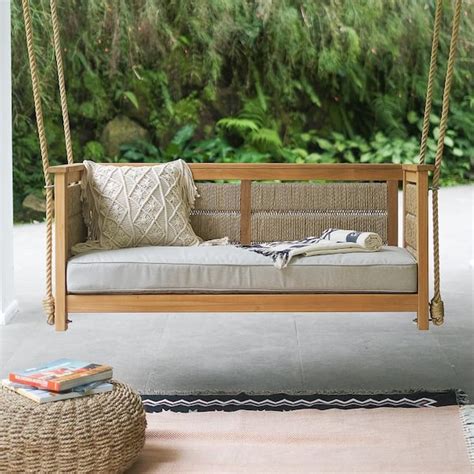 Cambridge Casual Blaine Teak Wood Porch Swing With Oyster Cushion