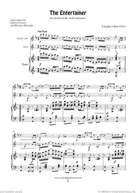 The rithm and the melody are the same as the original, but i simplified a. Joplin - The Entertainer sheet music for clarinet, violin and piano