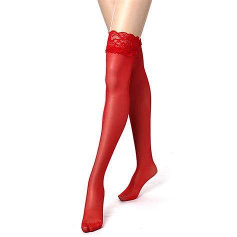 Women Ladies Lace Top Silicone Sheer Over Keen Thigh High Stockings Pantyhose At Banggood Sold Out