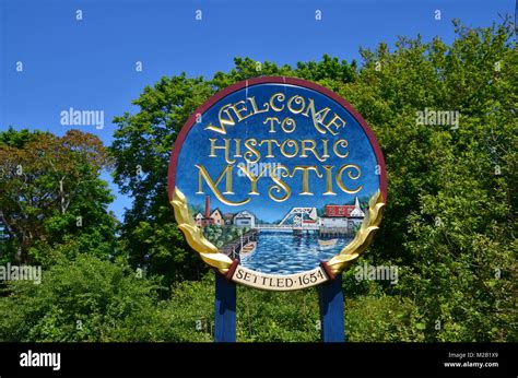 Wooden Painted Welcome To Mystic Connecticut Sign Stock Photo Alamy