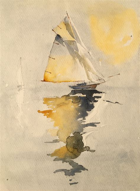 Sailing Boat Watercolor Watercolor Boat Watercolor Landscape