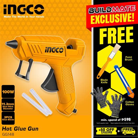 Buildmate Ingco Corded Hot Glue Gun 100w 12w Adhesive Glue Gun Electric Glue Gun Gg148 Gg708