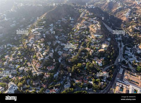 Aerial View Of Steep Hillside Homes Near Laurel Canyon Blvd In The