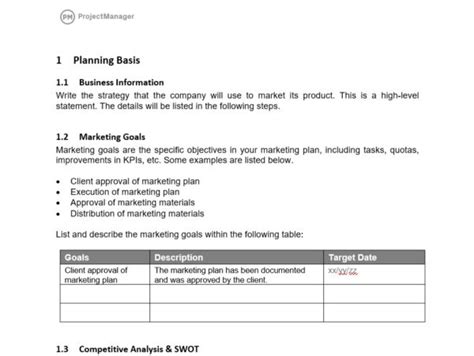Marketing Plan Template For Word Free Download
