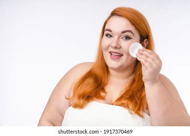 Beautiful Fat Redhead Nude Woman Cotton Stock Photo