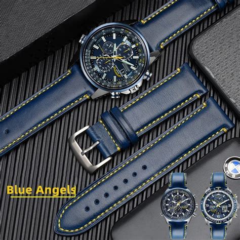 Genuine Leather Silicone Rubber Watchband For Citizen Blue Angel