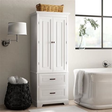 It is a free standing furniture piece, which conveniently fits over standard toilet. White Finish Linen Tower Bathroom Towel Storage Cabinet ...