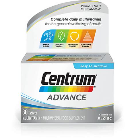 Multivitamins contain multiple micronutrients, such as vitamins and dietary minerals. Centrum Advance Multivitamin 30's- Portal Pharmacy