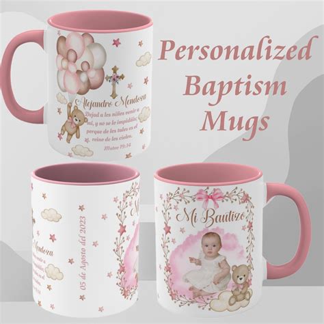 Baptism Personalized Mugs Cute Baptism Mugs In Pink Spanish Etsy