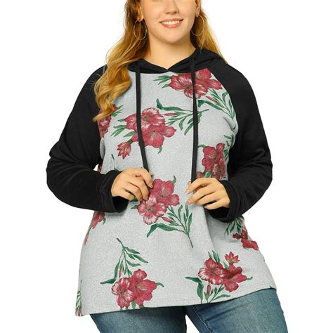 Unique Bargains Womens Plus Size Raglan Sleeve Floral Pullover
