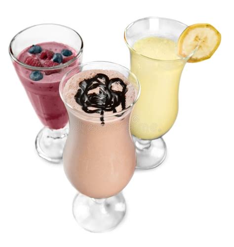 Three Glasses Of Milkshakes Caramelshakes And Stock Photo Image Of
