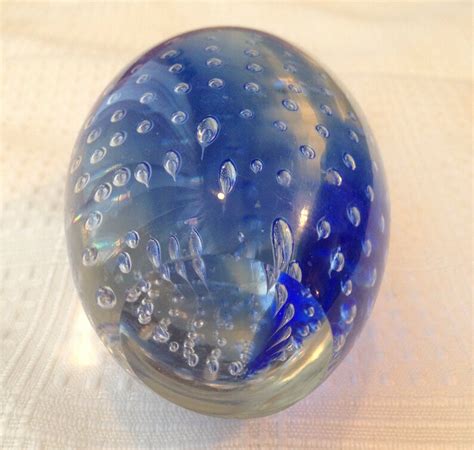 Blue Glass Bubble Paperweight Etsy