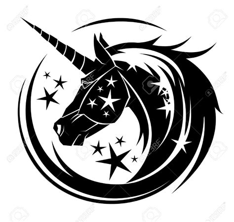 Unicorn Head Circle Tattoo Illustration With Stars Tattoo