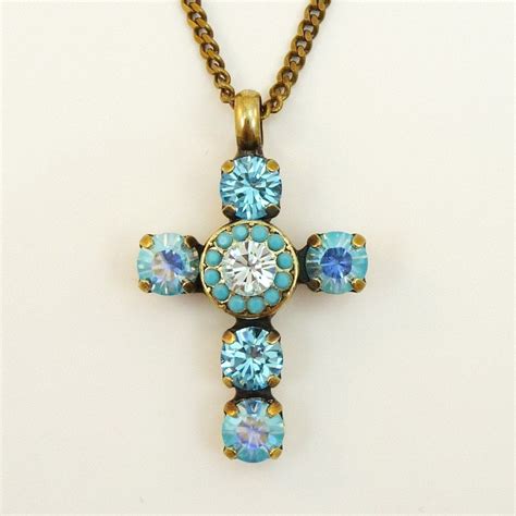 Turquoise Cross Necklace Aqua Blue Cross Pendant Necklace