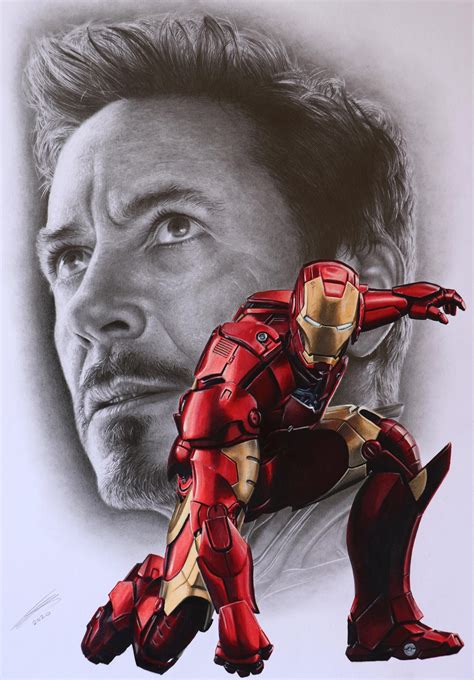Graphite Coloured Pencil And Copic Marker Drawing Of Robert Downey Jr