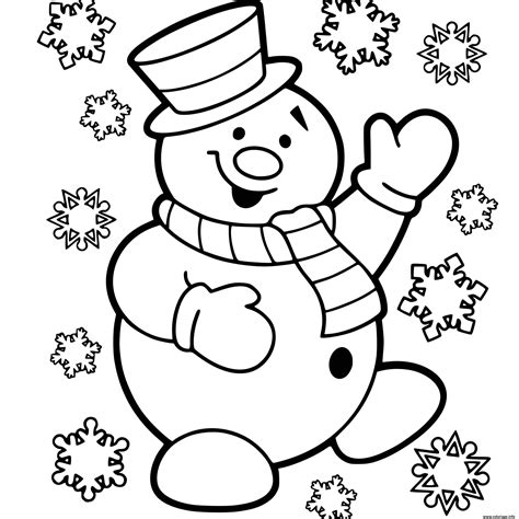 Coloriage Bonhomme De Neige Maternelle Avec Flocons De Neige