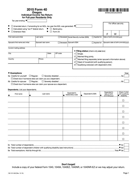 2015 Form Or Dor Or 40 Fill Online Printable Fillable Blank Pdffiller