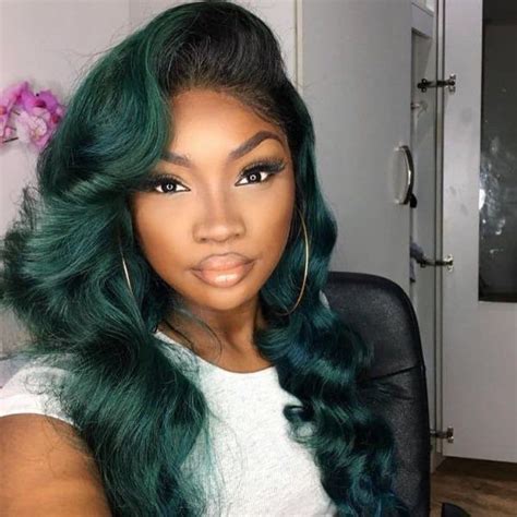 32 Dark Green Ombre Middle Part Lace Front Bodywave Wig Etsy In 2021 Hair Styles Dark Green