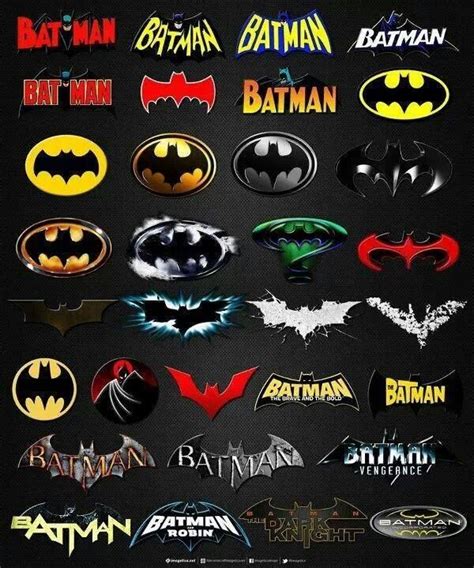 Batman Logos Are Shown In Different Colors And Sizes