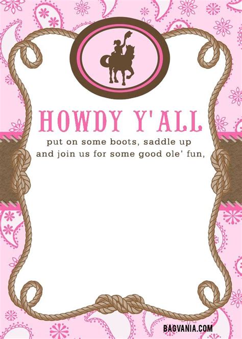 Free Printable Cowgirl Invitations
