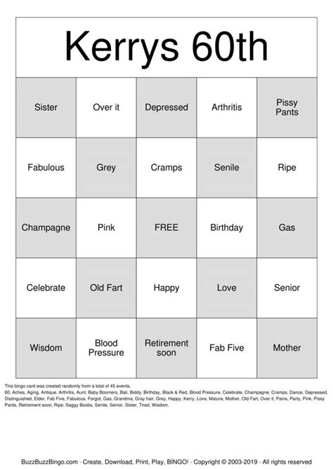 60th Birthday Bingo Cards To Download Print And Customize