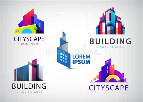 Vector Set Of Colorful Real Estate Logos City And Skyline Icons