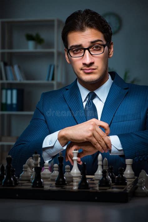 The Businessman Playing Chess In Strategy Concept Stock Image Image