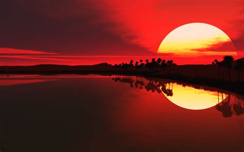Body Of Water During Sunset Sunset Red Sun Beach Sky Hd Wallpaper