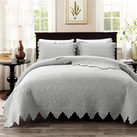 Brandream Luxury Farmhouse Bedding Set Grey Quilt Set Queen Size 100 Cotton Quilted