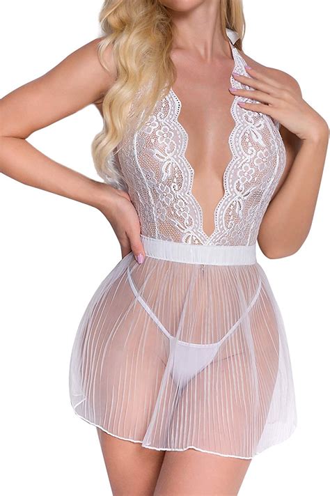 Dlsave Lace Babydoll Lingerie For Women Bridal Mesh Chemise Sexy Exotic