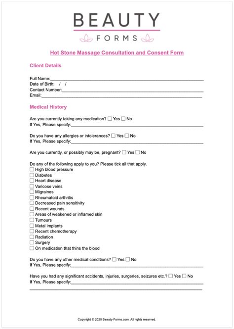 Hot Stone Massage Consultation Pdf Printable Pdf Download