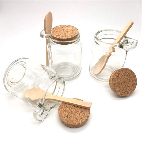 Set Of 8 Jars Glass Jar With Cork Lid And Wooden Spoon Spice Etsy